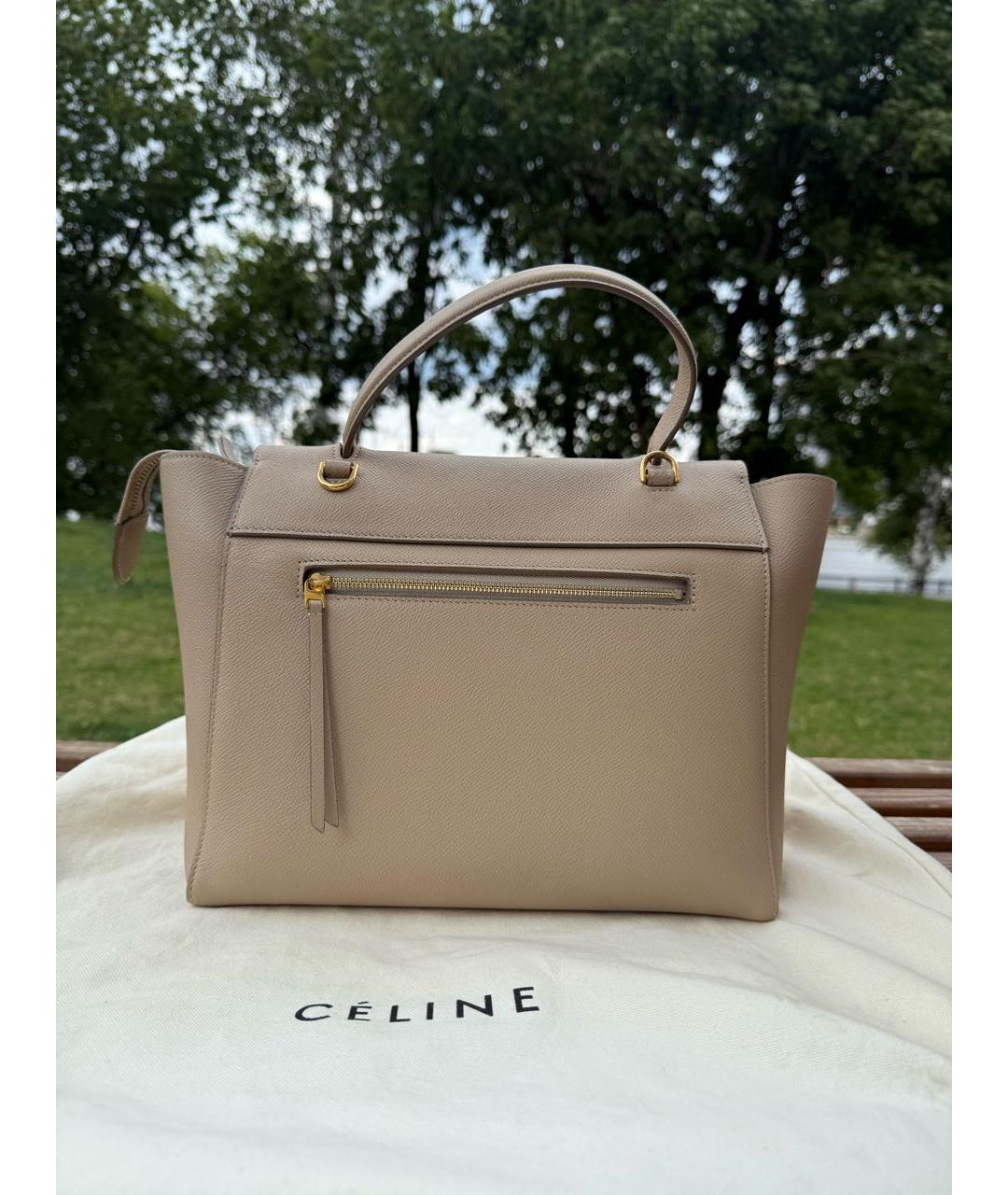 CELINE Бежевая кожаная сумка тоут, фото 3