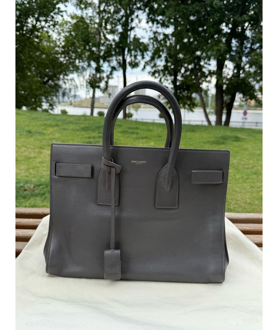 SAINT LAURENT Черная кожаная сумка тоут, фото 2