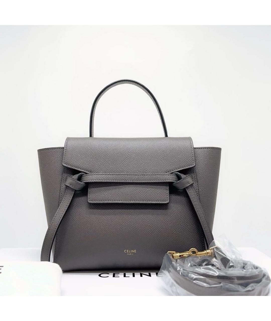CELINE Серая кожаная сумка тоут, фото 3