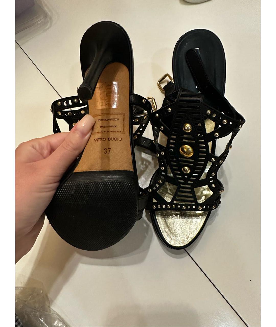 DSQUARED2 Черные кожаные босоножки, фото 2