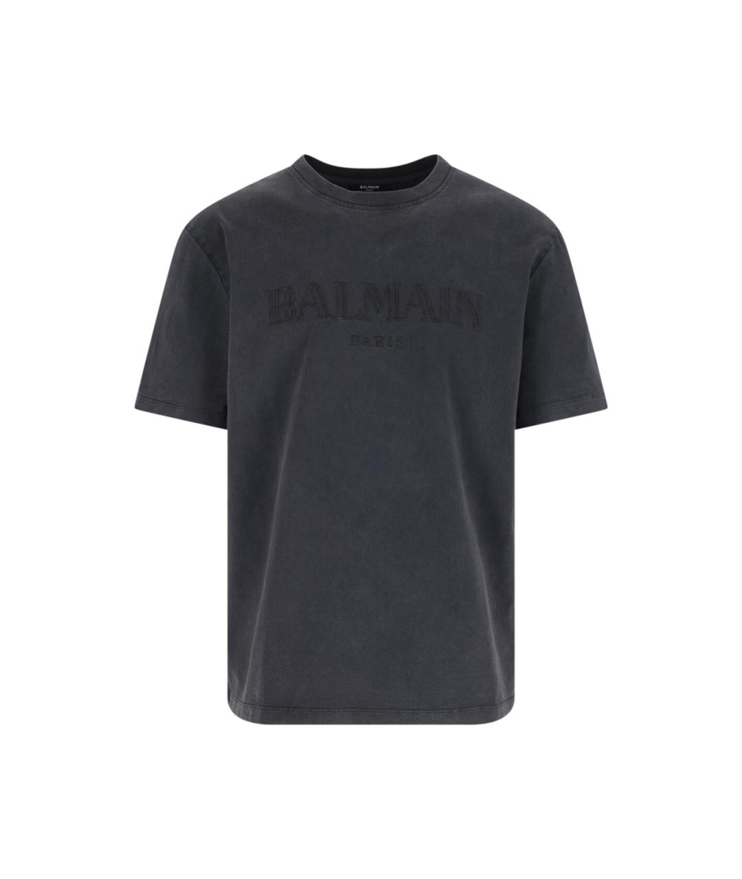 BALMAIN Серая хлопковая футболка, фото 1