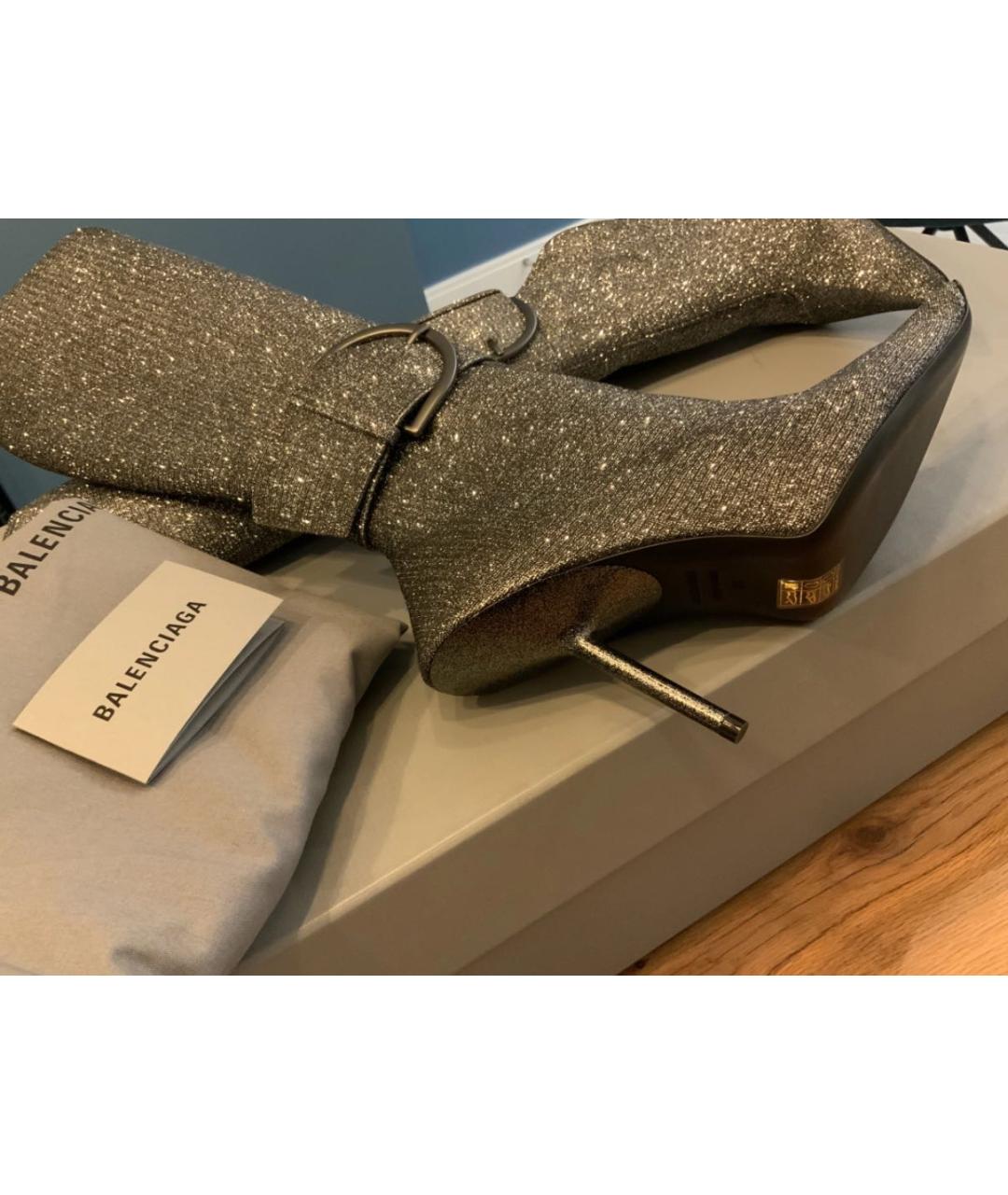 BALENCIAGA Серебряные кожаные сапоги, фото 6
