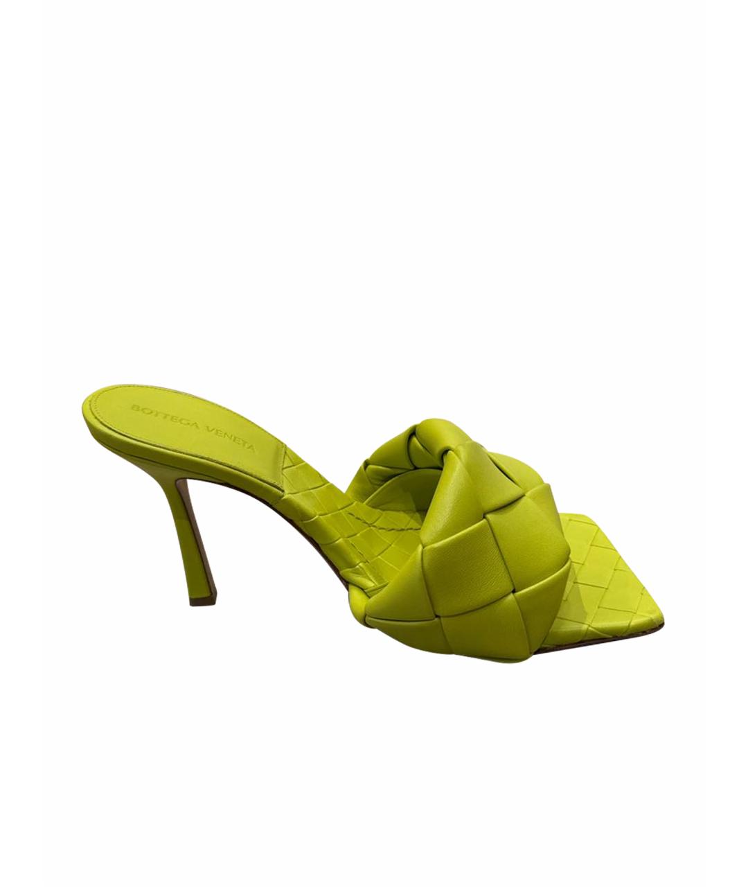 BOTTEGA VENETA Зеленые кожаные мюли, фото 1