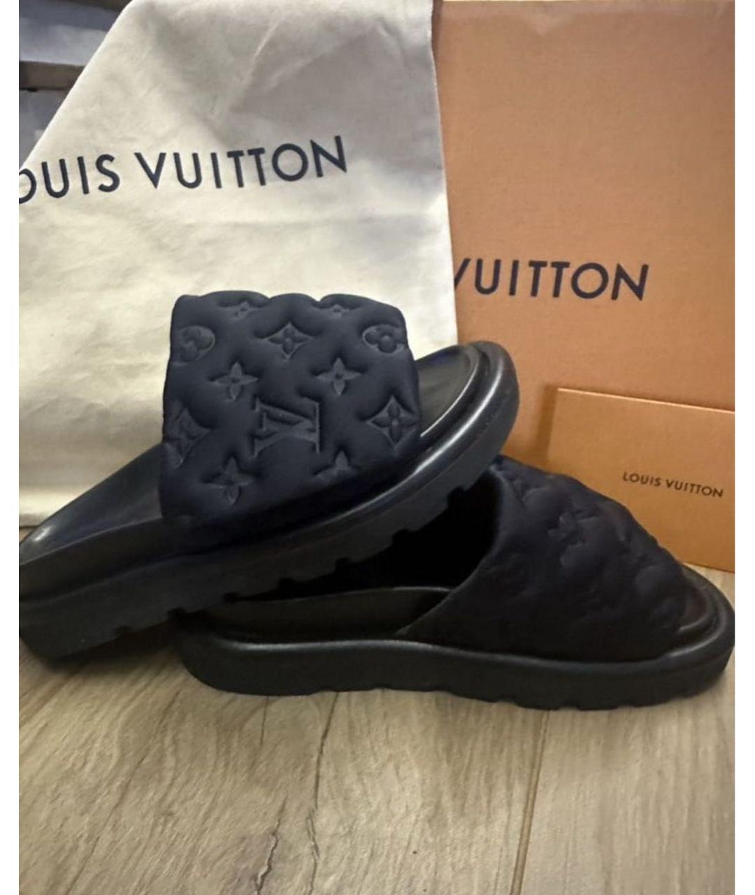 LOUIS VUITTON Черные текстильные мюли, фото 7