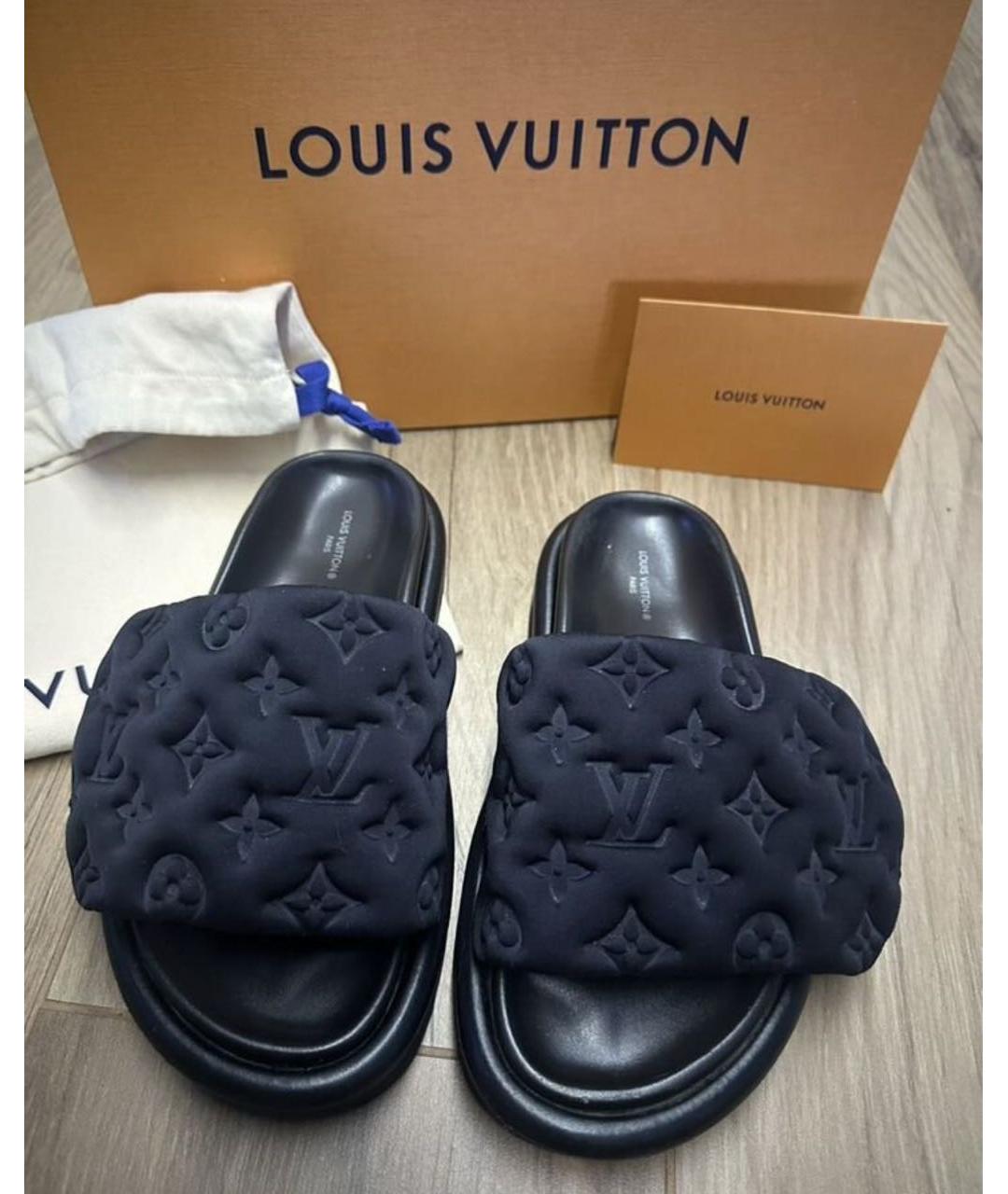 LOUIS VUITTON Черные текстильные мюли, фото 6