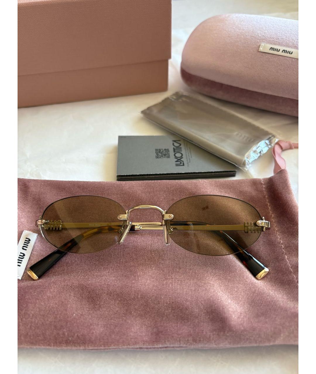 MIU MIU Бежевые металлические солнцезащитные очки, фото 4