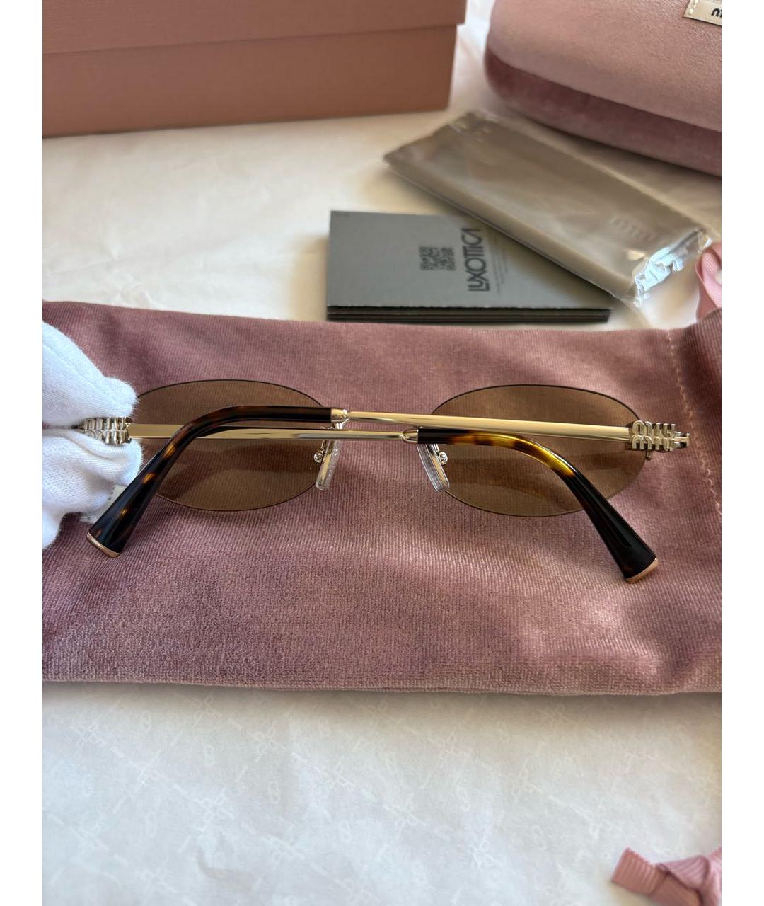 MIU MIU Бежевые металлические солнцезащитные очки, фото 6