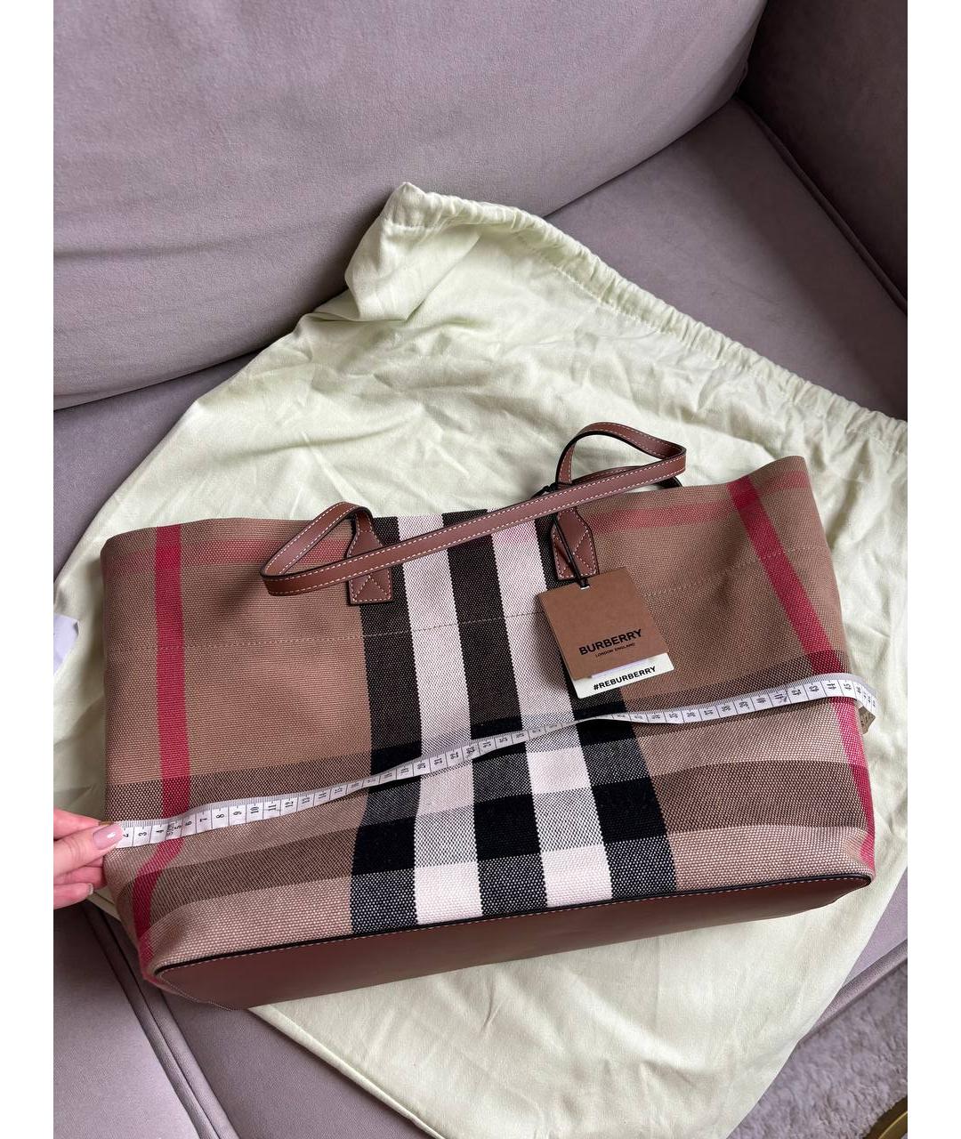 BURBERRY Коричневая хлопковая сумка тоут, фото 4