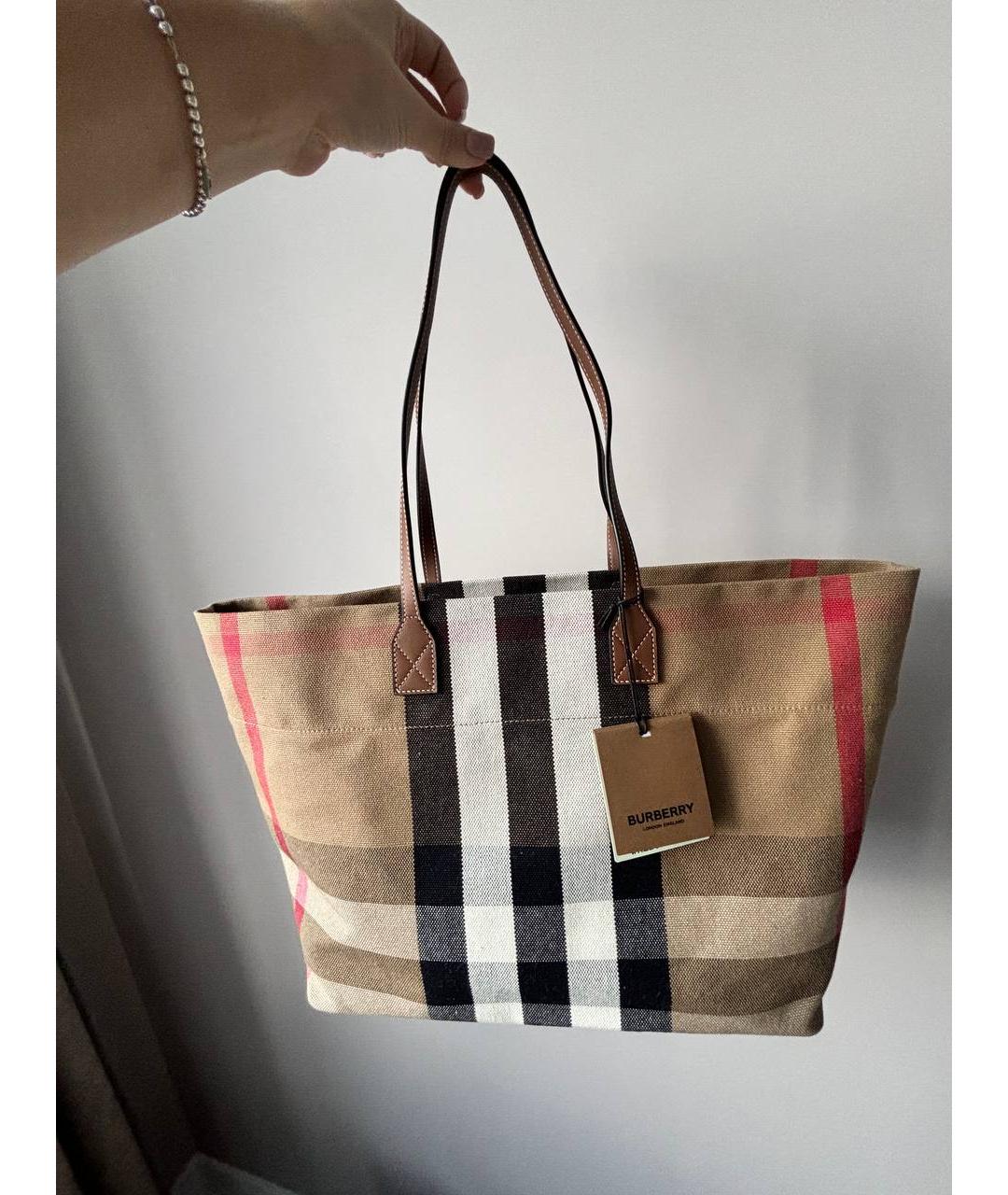 BURBERRY Коричневая хлопковая сумка тоут, фото 2