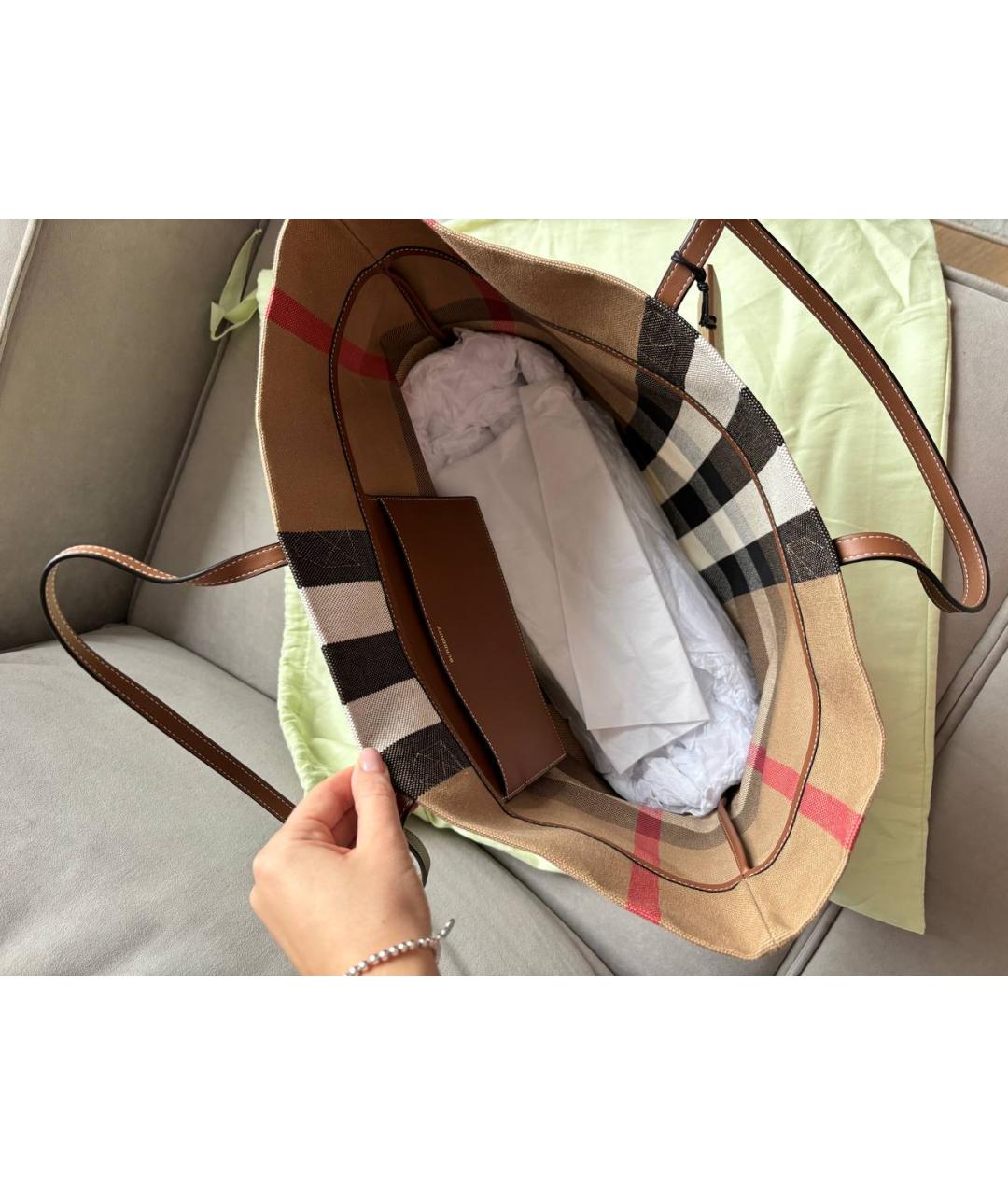BURBERRY Коричневая хлопковая сумка тоут, фото 3