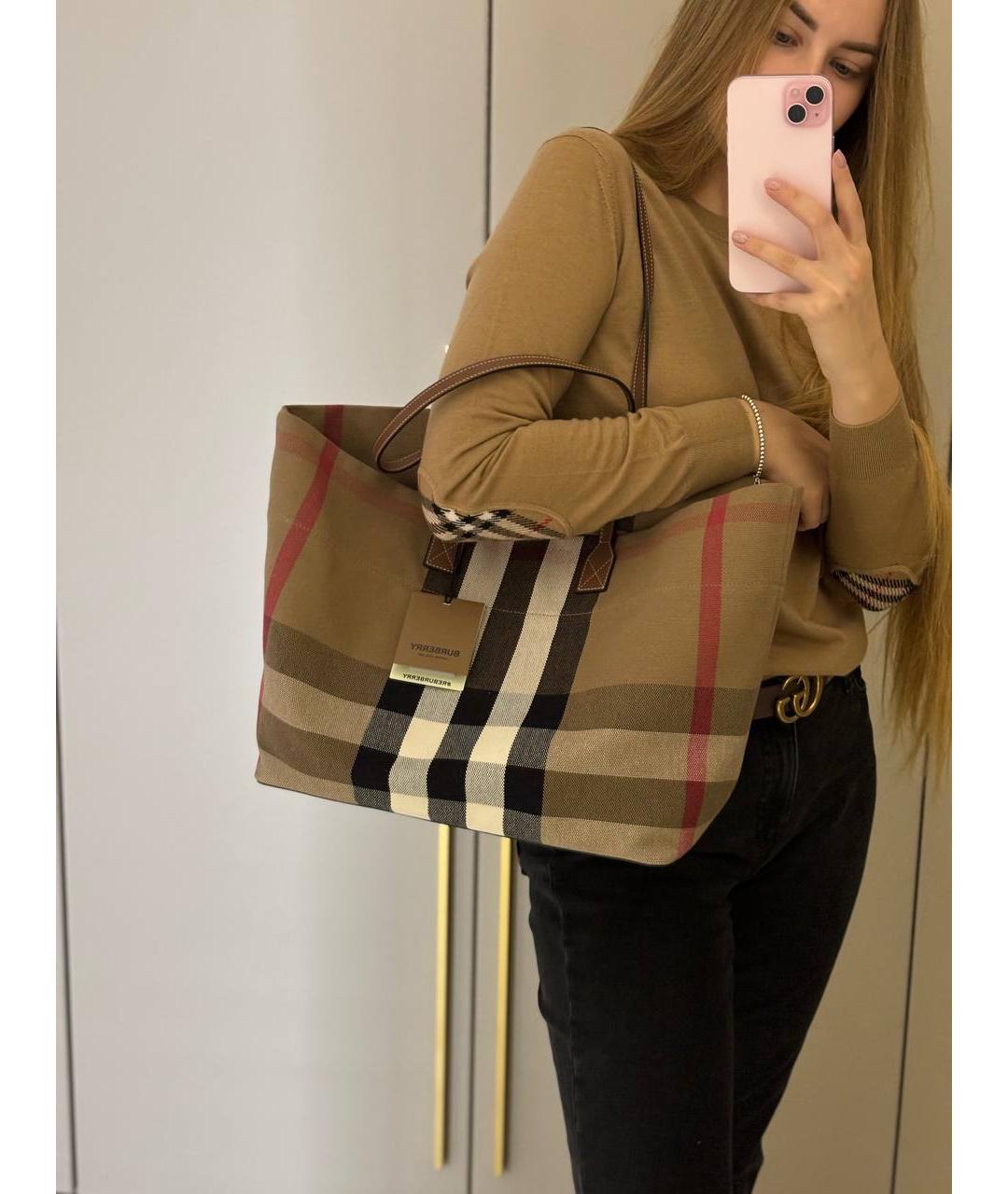 BURBERRY Коричневая хлопковая сумка тоут, фото 7