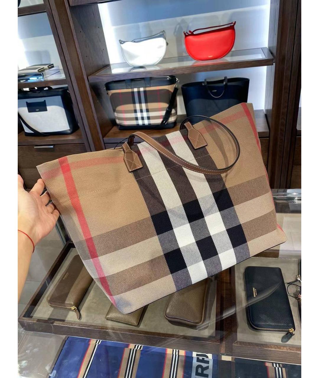 BURBERRY Коричневая хлопковая сумка тоут, фото 9