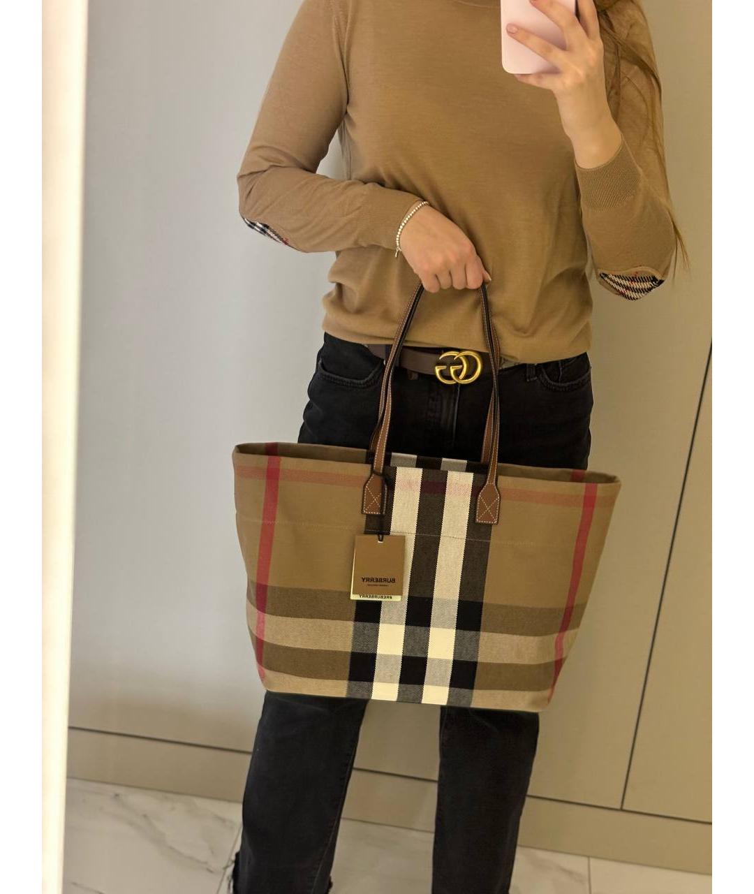 BURBERRY Коричневая хлопковая сумка тоут, фото 8