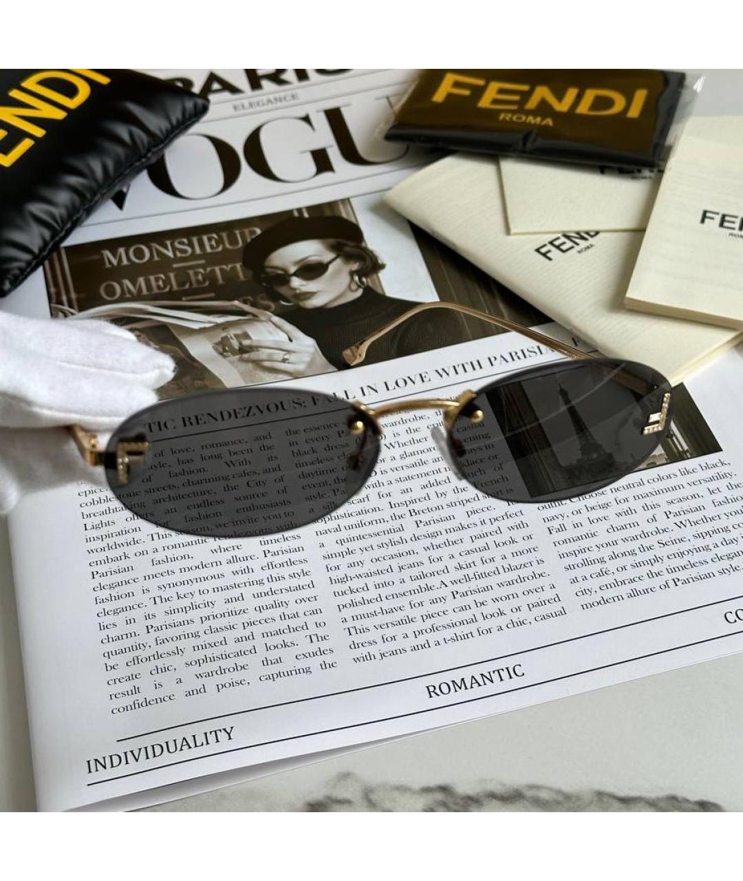 FENDI Черные металлические солнцезащитные очки, фото 5