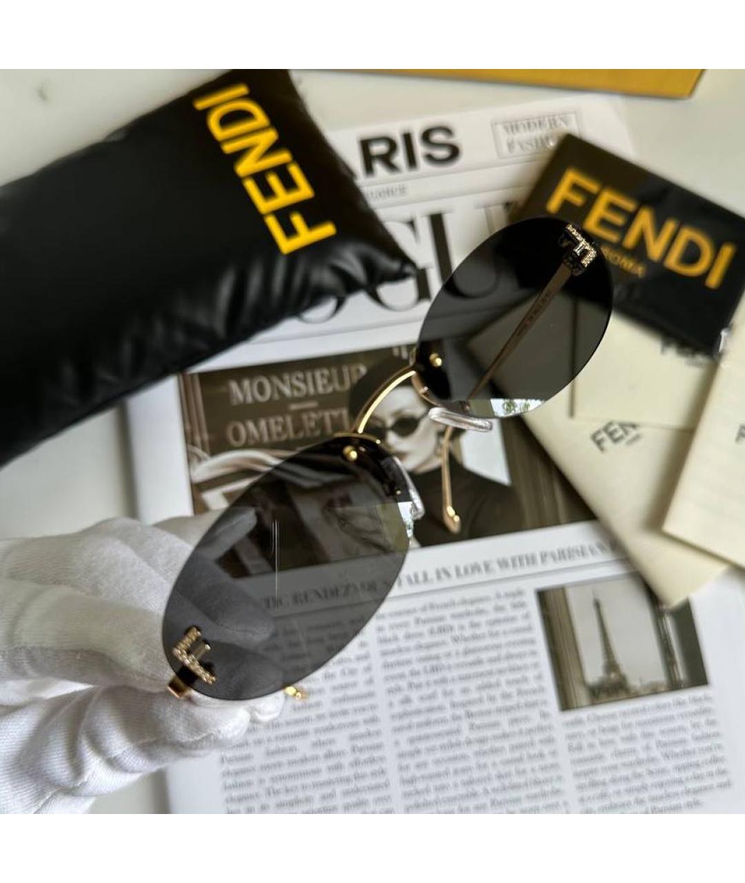 FENDI Черные металлические солнцезащитные очки, фото 4