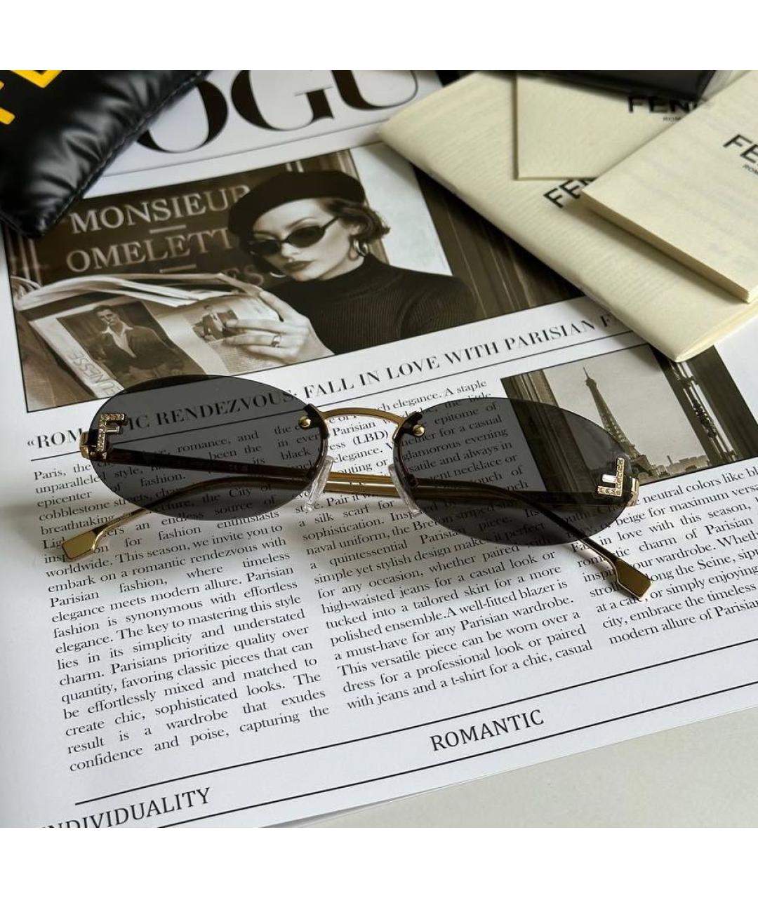 FENDI Черные металлические солнцезащитные очки, фото 2