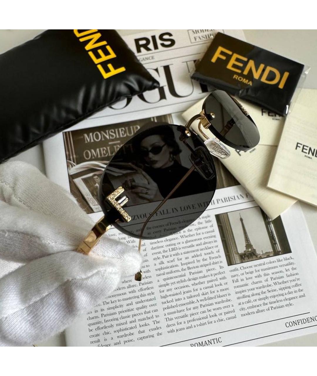 FENDI Черные металлические солнцезащитные очки, фото 3