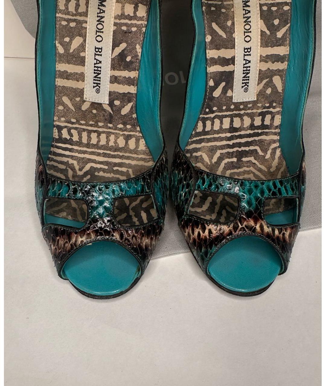 MANOLO BLAHNIK Зеленые босоножки из экзотической кожи, фото 2