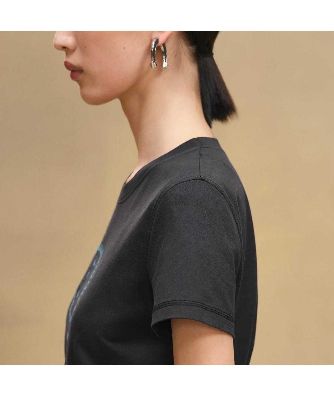 HERMES Черная хлопковая футболка, фото 4
