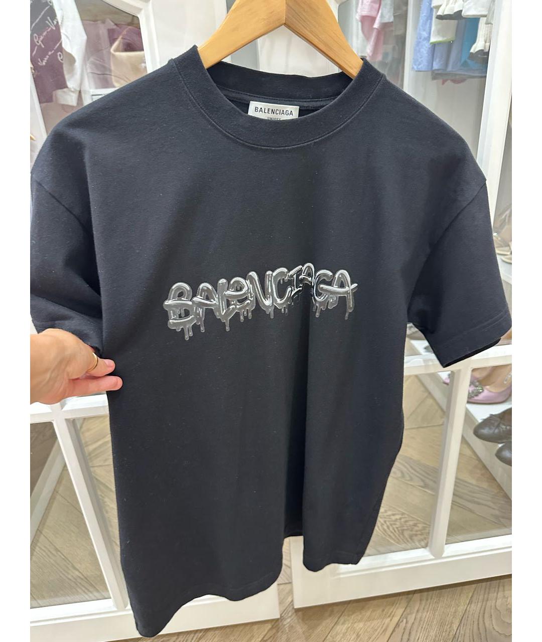 BALENCIAGA Черная хлопковая футболка, фото 4