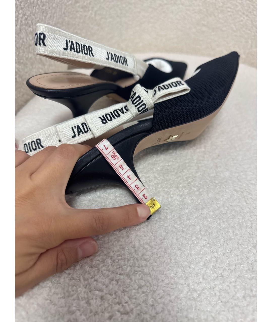 CHRISTIAN DIOR Черные текстильные лодочки на низком каблуке, фото 6