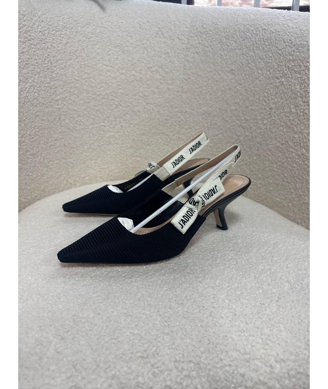 CHRISTIAN DIOR Черные текстильные лодочки на низком каблуке, фото 2