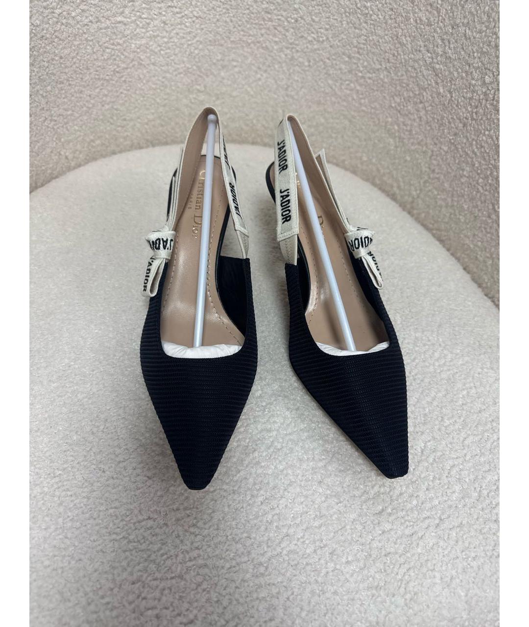 CHRISTIAN DIOR Черные текстильные лодочки на низком каблуке, фото 3