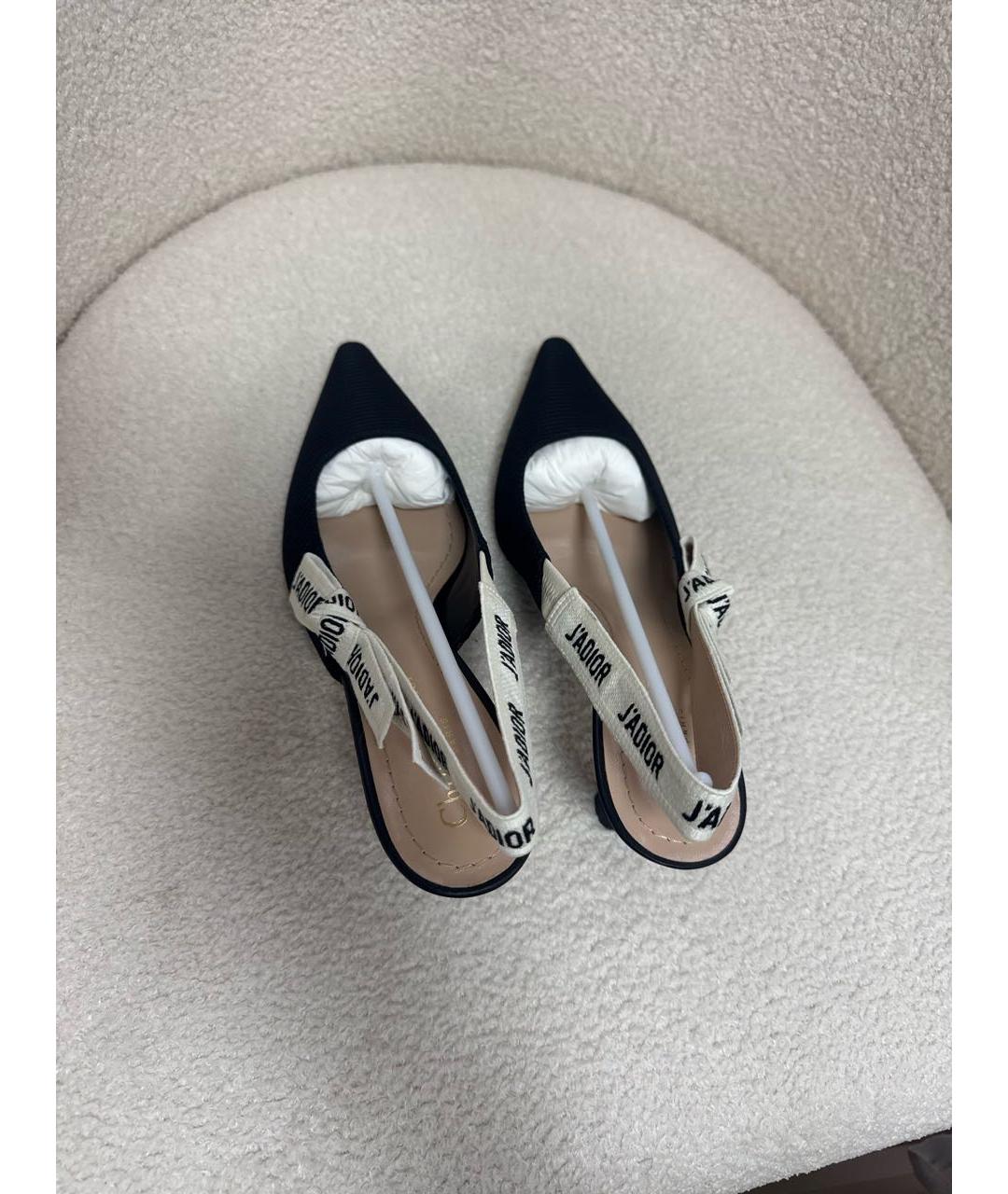 CHRISTIAN DIOR Черные текстильные лодочки на низком каблуке, фото 4