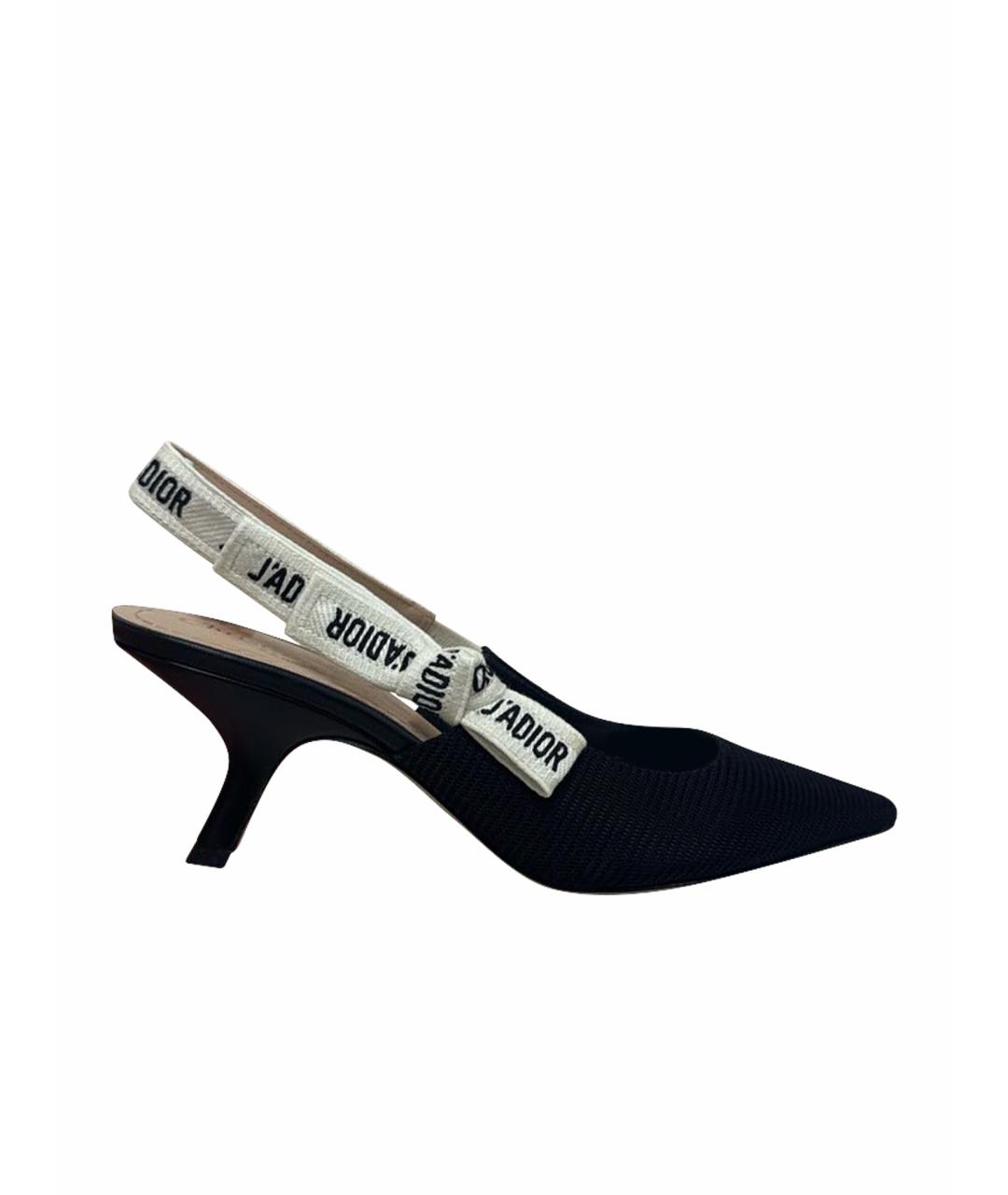 CHRISTIAN DIOR Черные текстильные лодочки на низком каблуке, фото 1