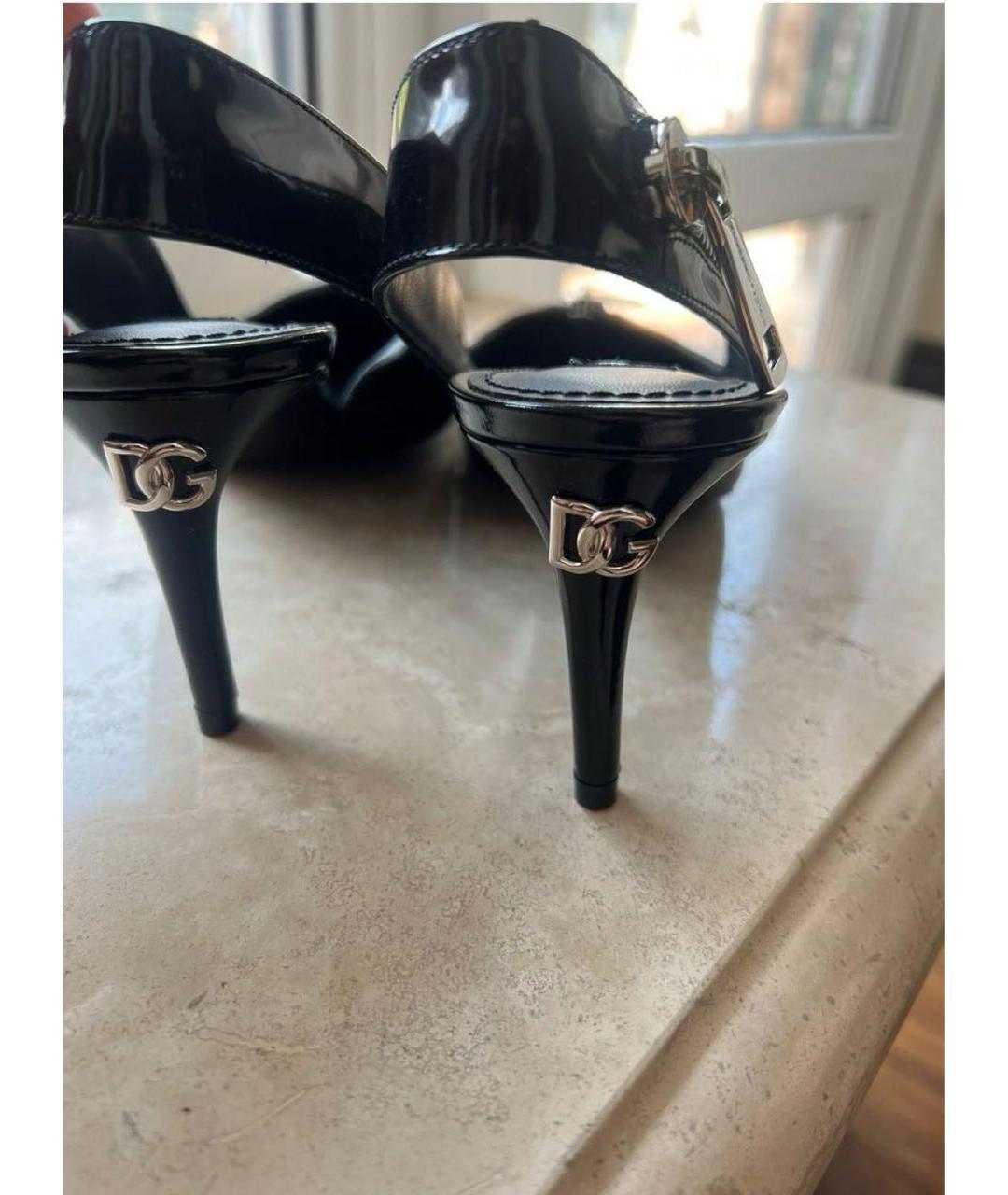 DOLCE&GABBANA Черные кожаные лодочки на низком каблуке, фото 4
