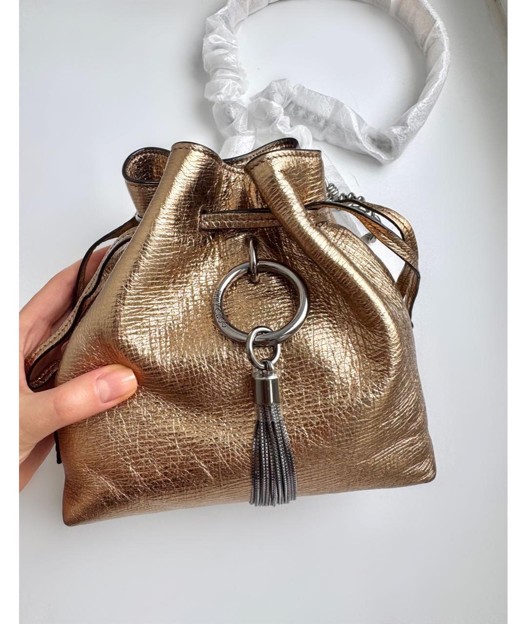 JIMMY CHOO Золотая кожаная сумка через плечо, фото 3