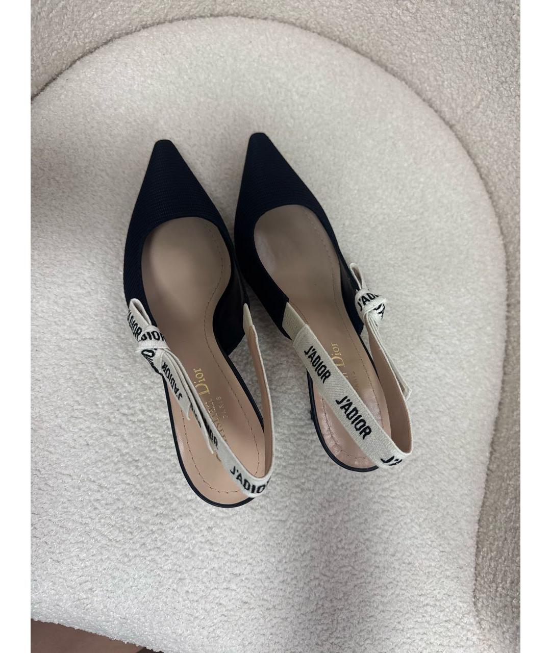 CHRISTIAN DIOR Черные текстильные лодочки на низком каблуке, фото 4