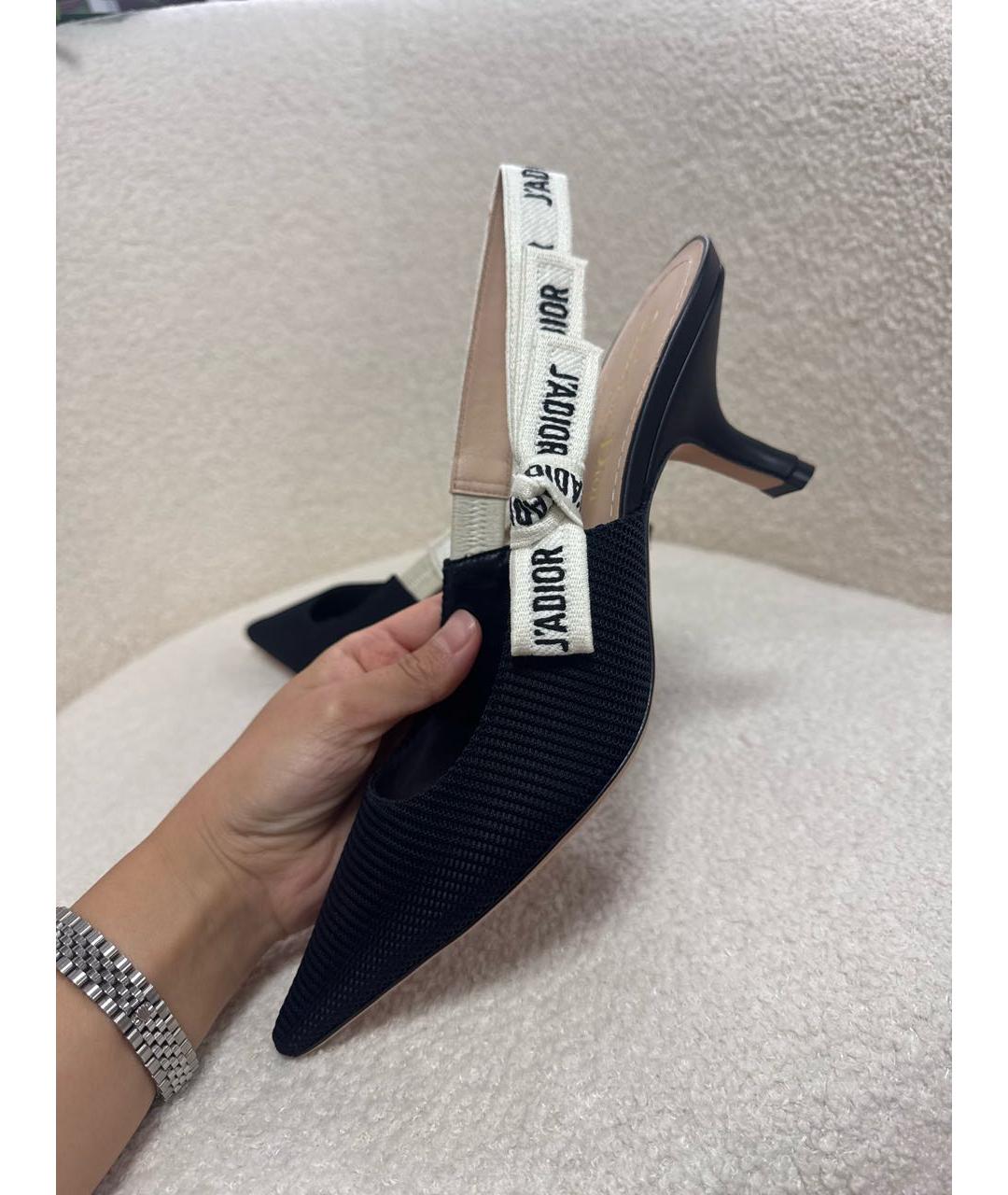 CHRISTIAN DIOR Черные текстильные лодочки на низком каблуке, фото 9