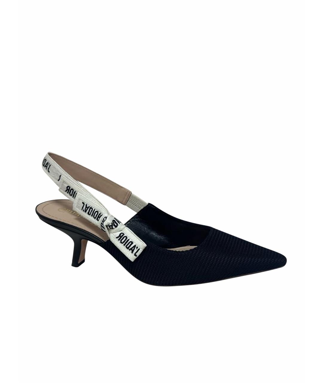 CHRISTIAN DIOR Черные текстильные лодочки на низком каблуке, фото 1