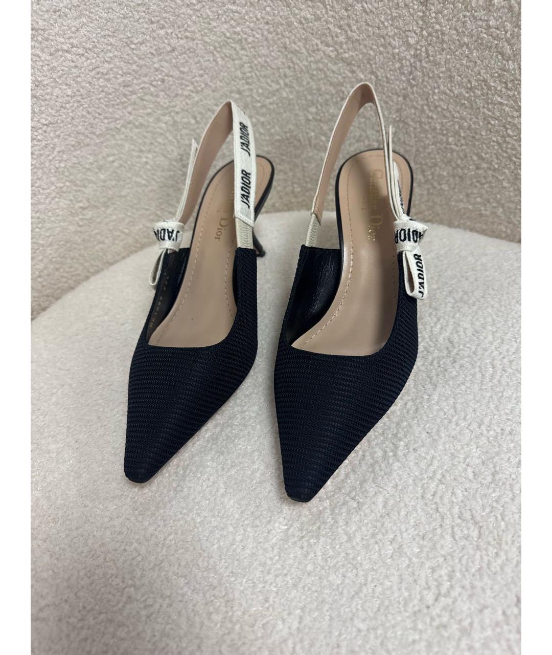 CHRISTIAN DIOR Черные текстильные лодочки на низком каблуке, фото 3