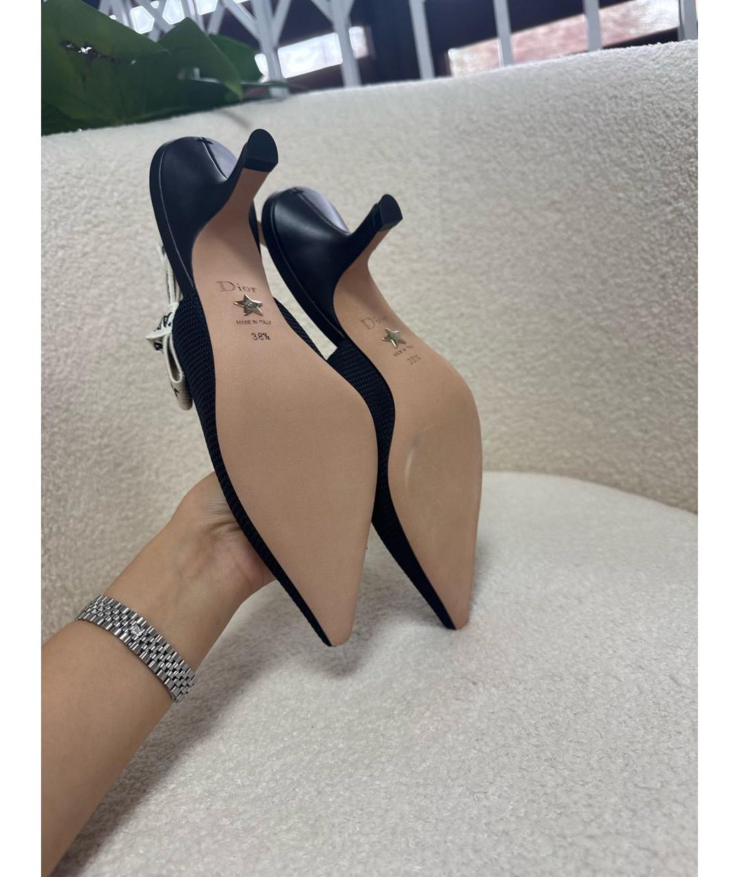 CHRISTIAN DIOR Черные текстильные лодочки на низком каблуке, фото 6
