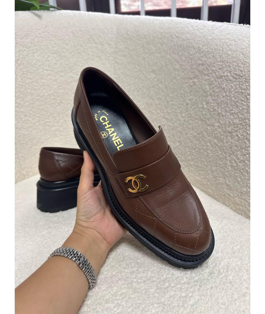 CHANEL Коричневые кожаные лоферы, фото 7
