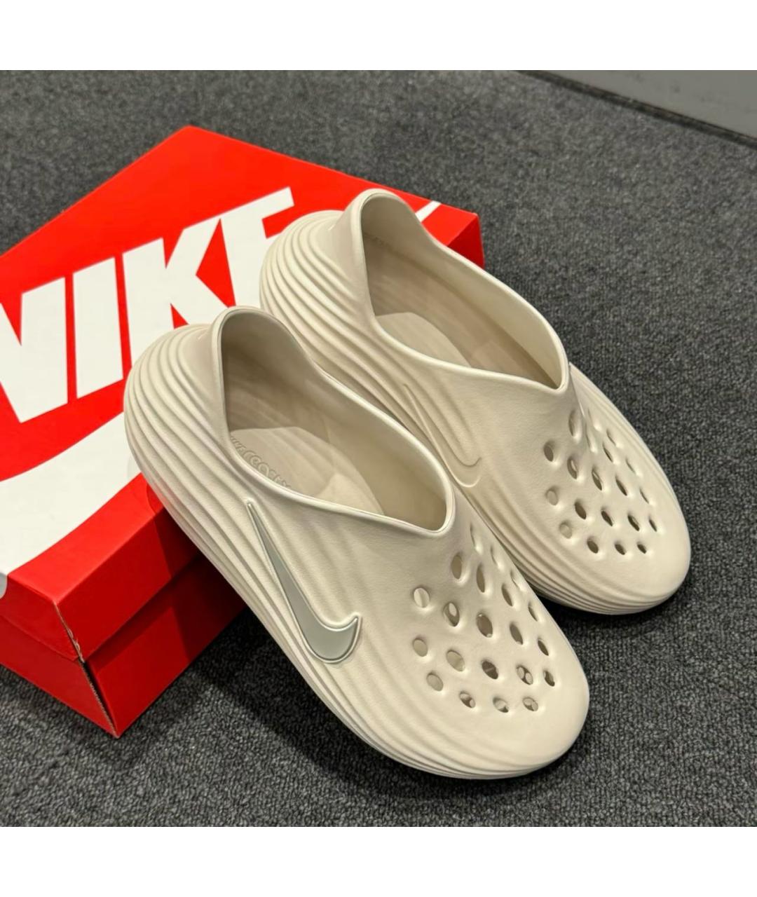 NIKE Бежевые резиновые шлепанцы, фото 2