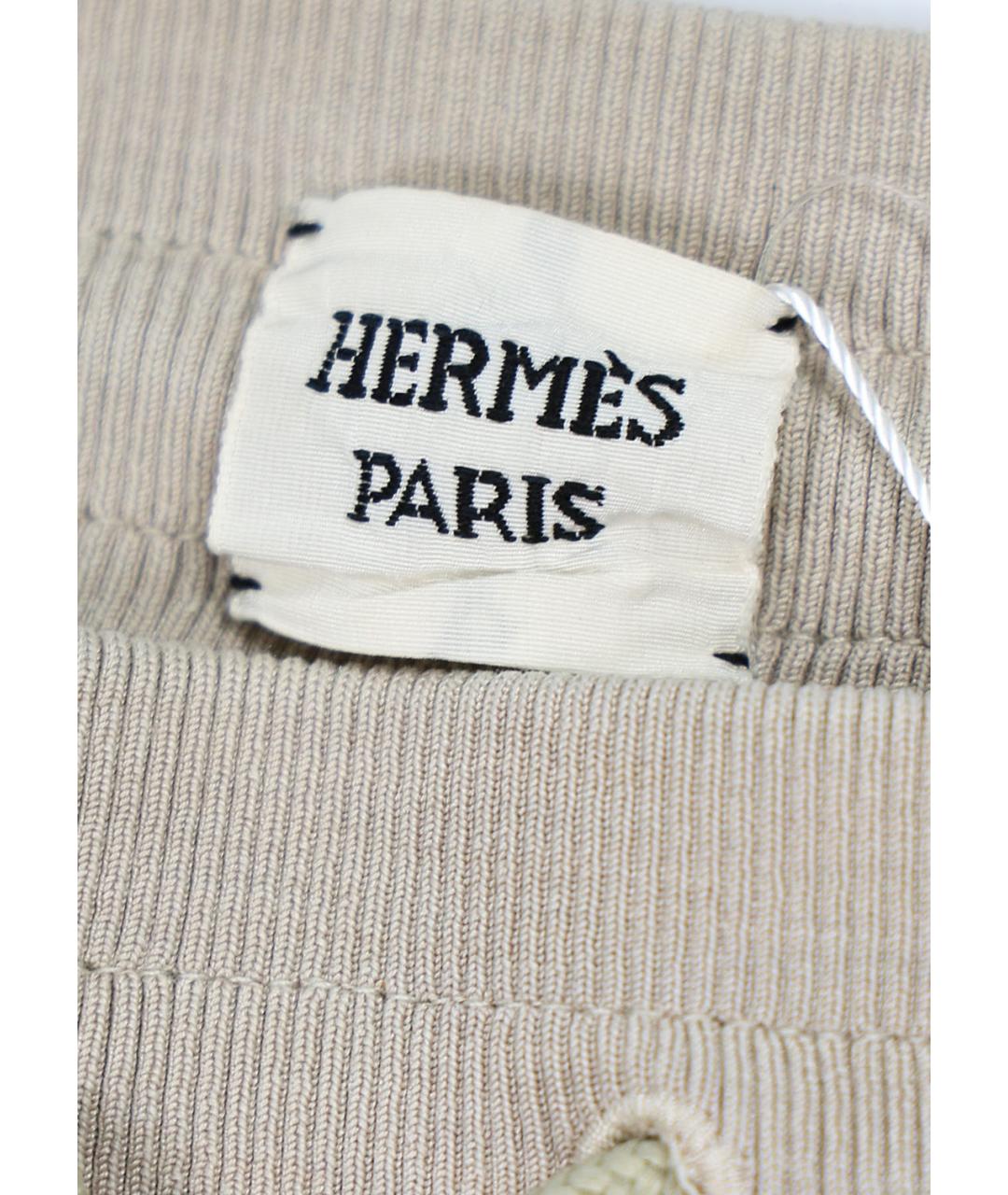 HERMES Бежевые хлопковые прямые брюки, фото 5
