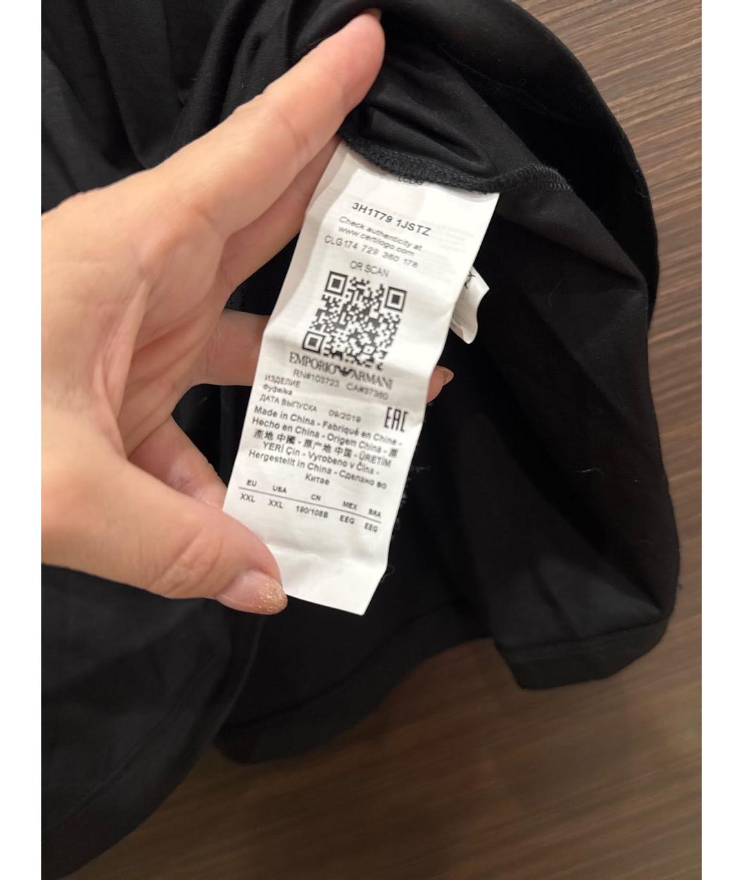 EMPORIO ARMANI Черная хлопко-полиэстеровая футболка, фото 3