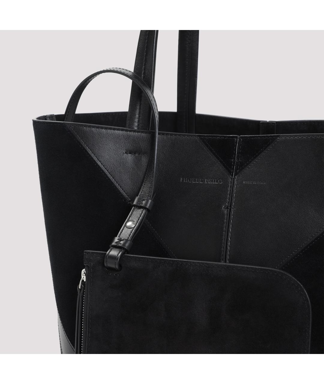 PHOEBE PHILO Черная кожаная сумка тоут, фото 5
