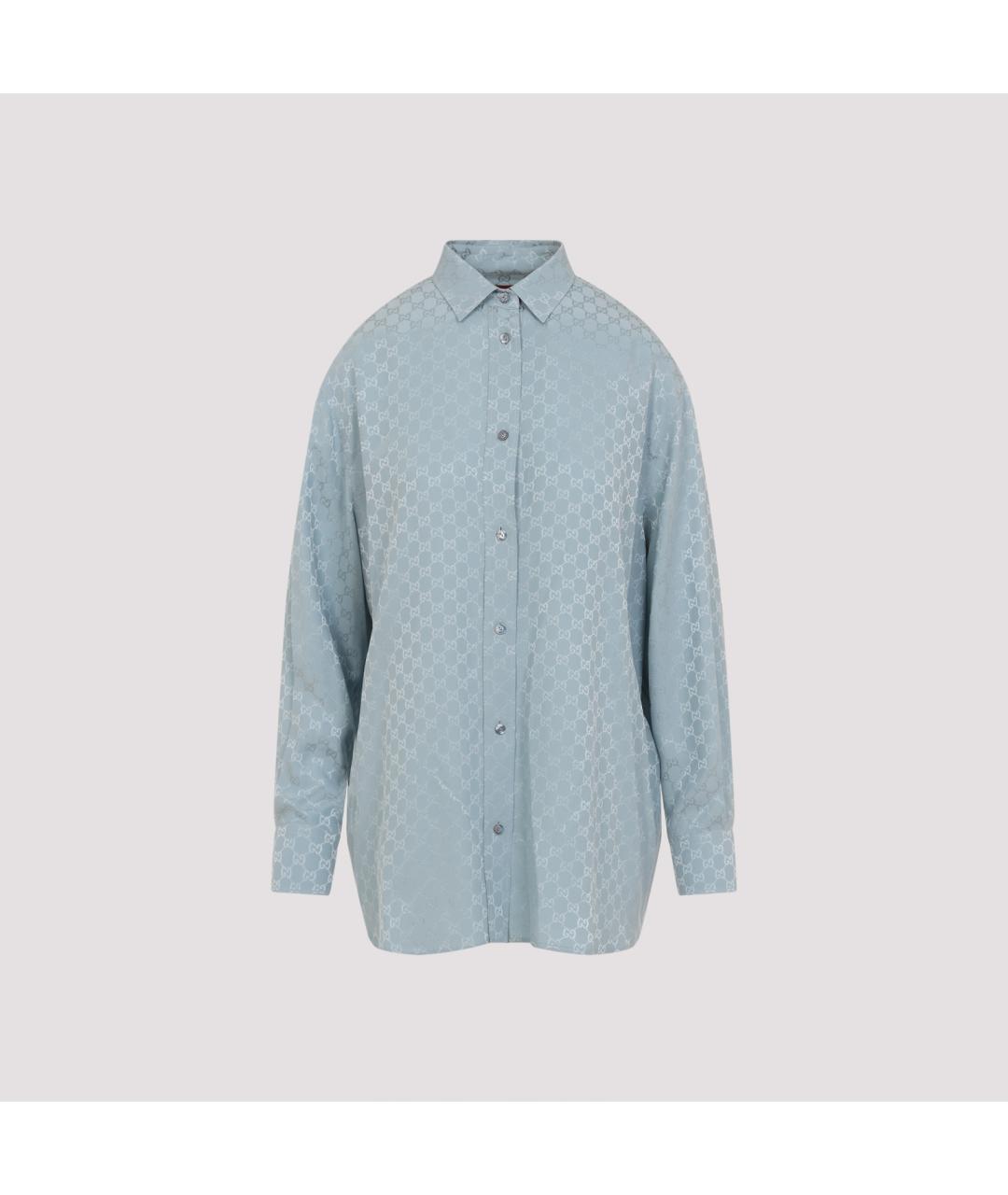 GUCCI Голубая шелковая рубашка, фото 2