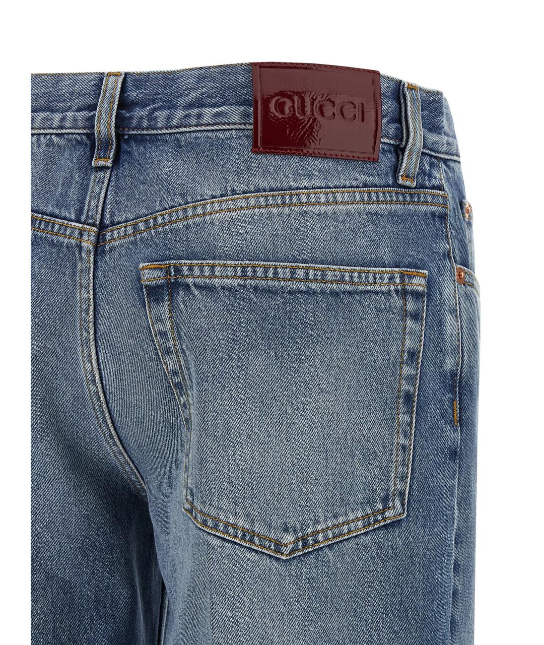 GUCCI Голубые хлопковые прямые джинсы, фото 4