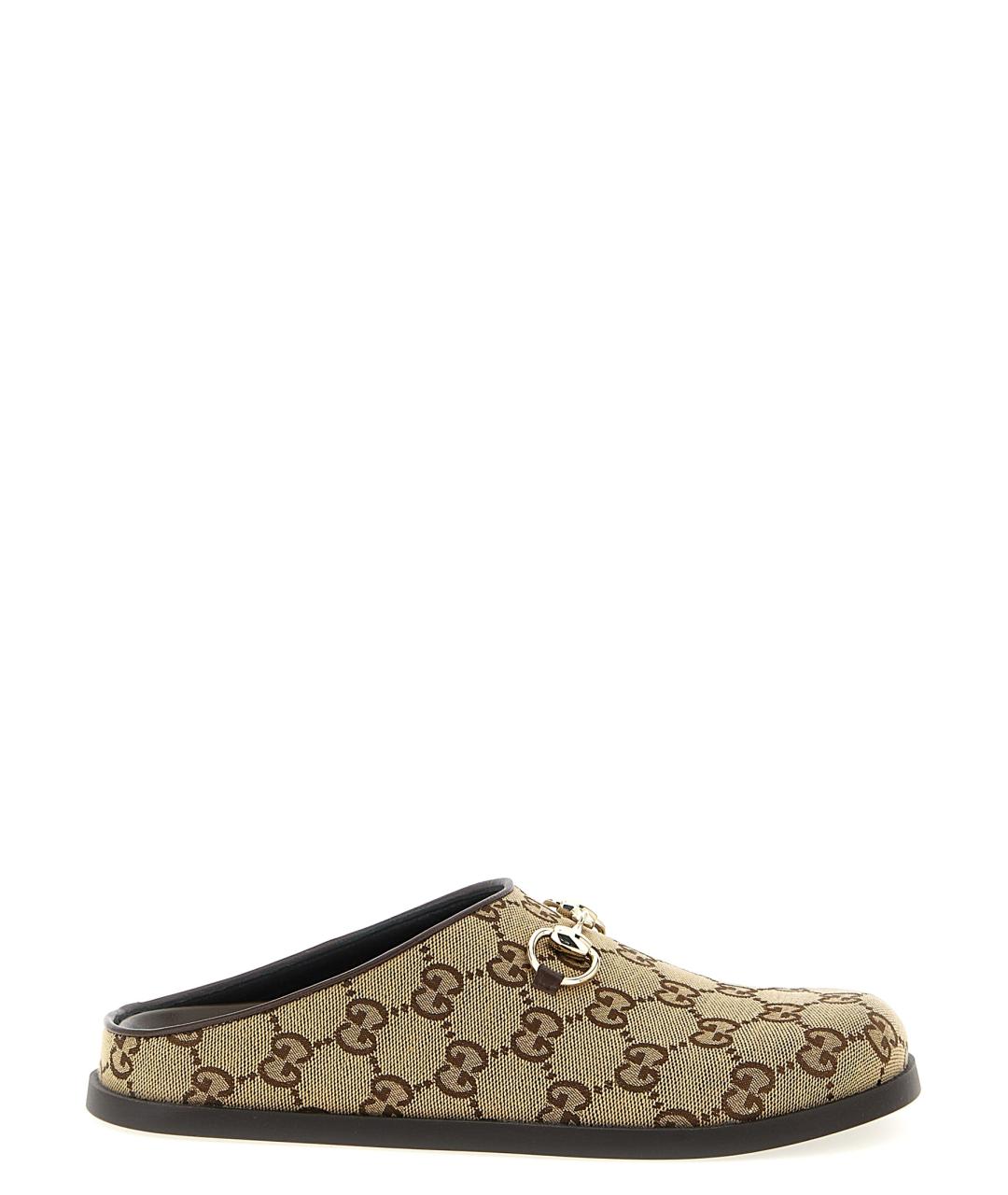 GUCCI Бежевые текстильные сабо, фото 1