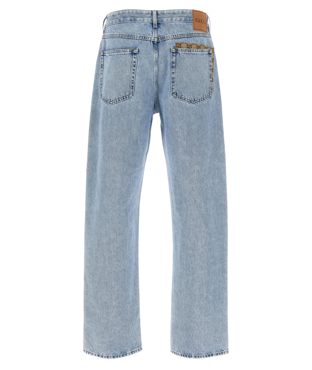 GUCCI Голубые хлопковые прямые джинсы, фото 2