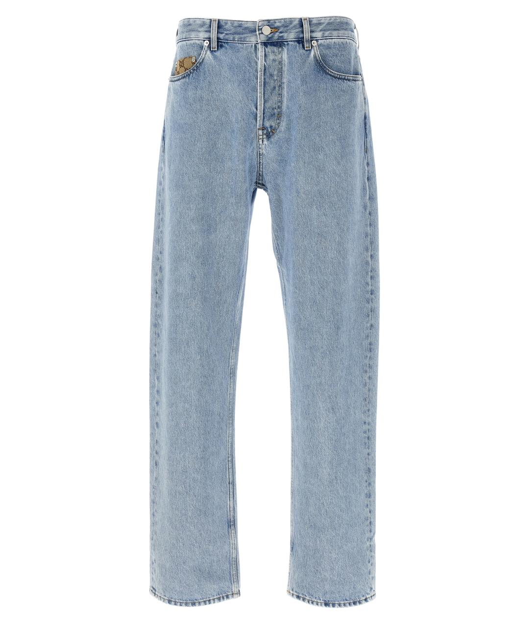 GUCCI Голубые хлопковые прямые джинсы, фото 1