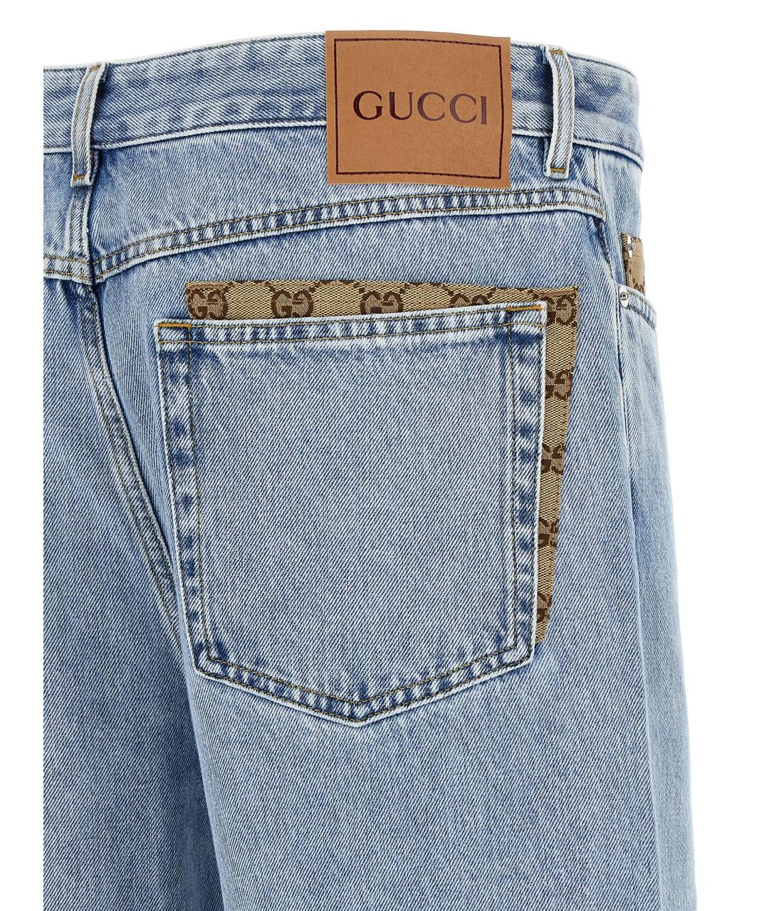 GUCCI Голубые хлопковые прямые джинсы, фото 4