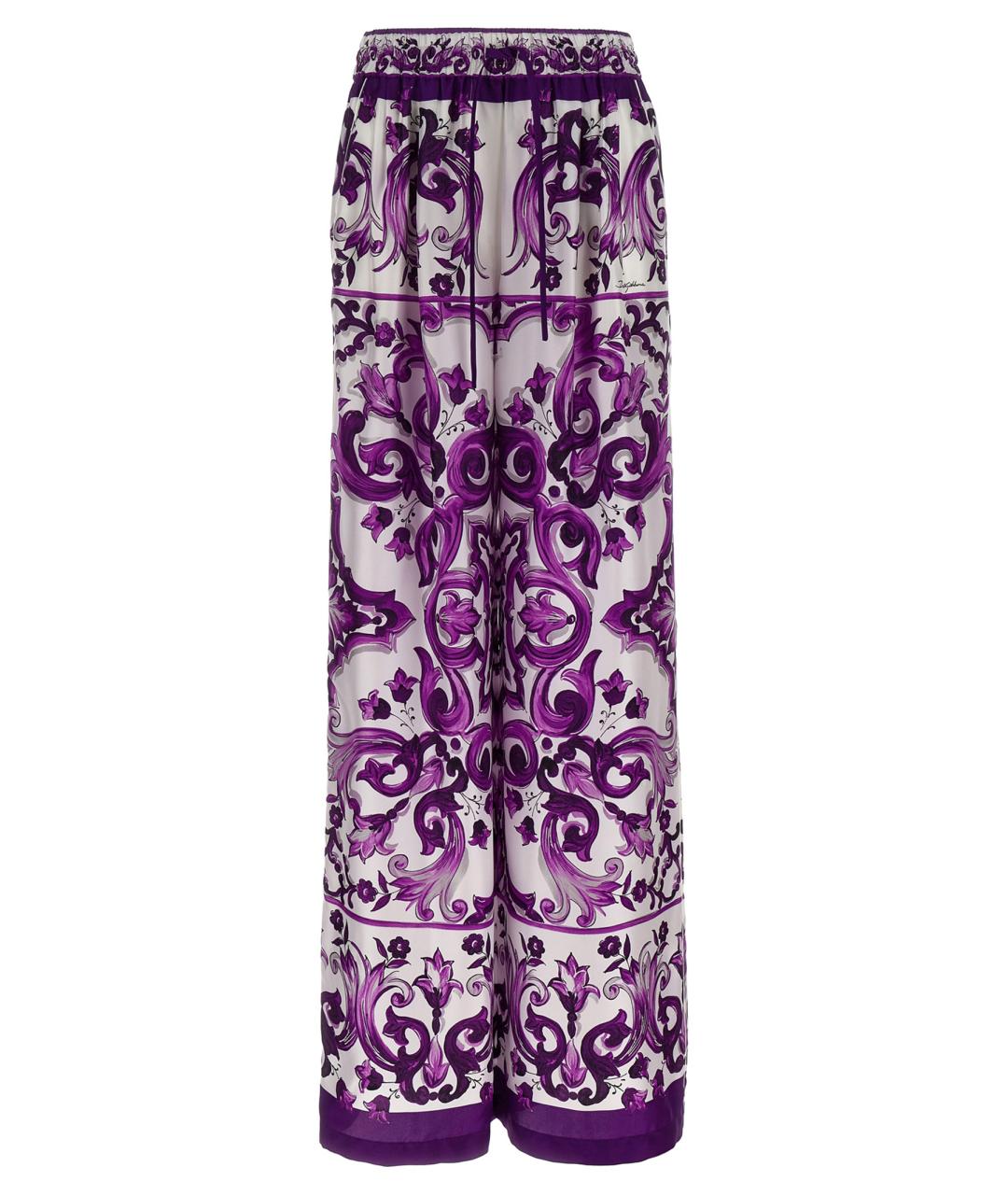 DOLCE&GABBANA Фиолетовые шелковые прямые брюки, фото 1