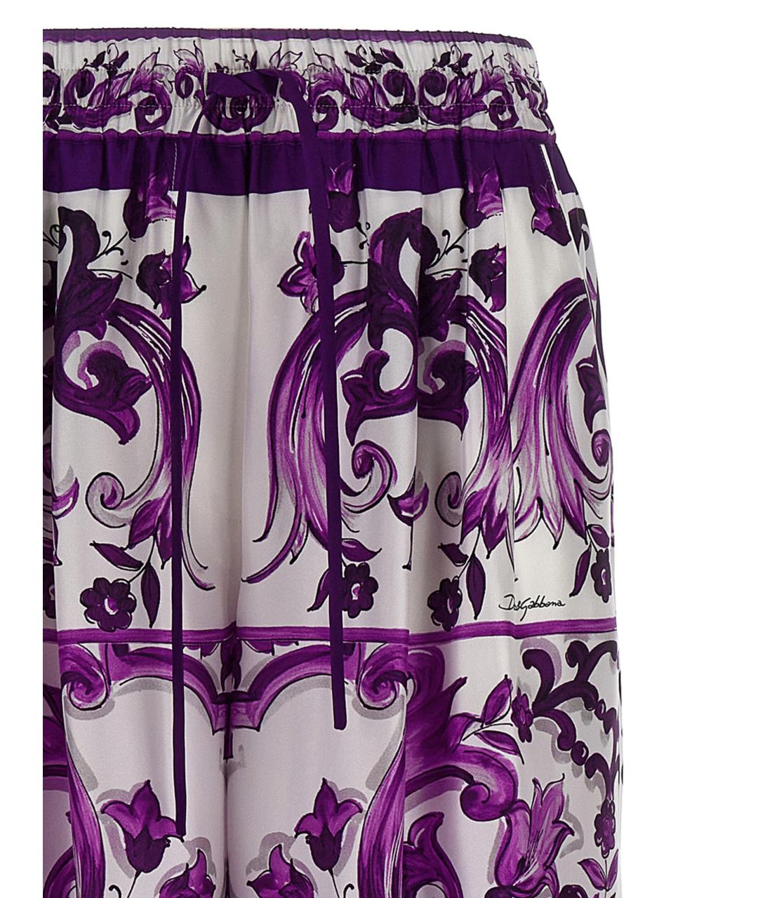 DOLCE&GABBANA Фиолетовые шелковые прямые брюки, фото 3