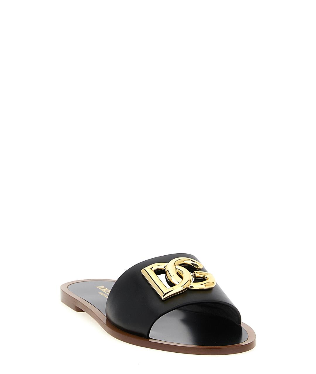 DOLCE&GABBANA Черные кожаные шлепанцы, фото 2